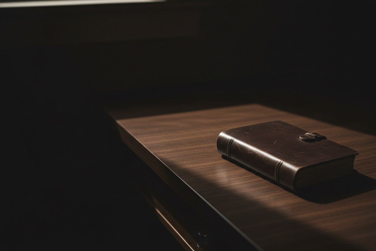 Hero — Leather journal on walnut desk